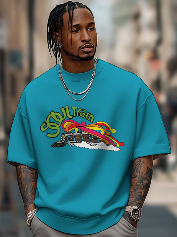 Men's Soul Train Graphic Print Cotton Casual T-Shirt-Styleame