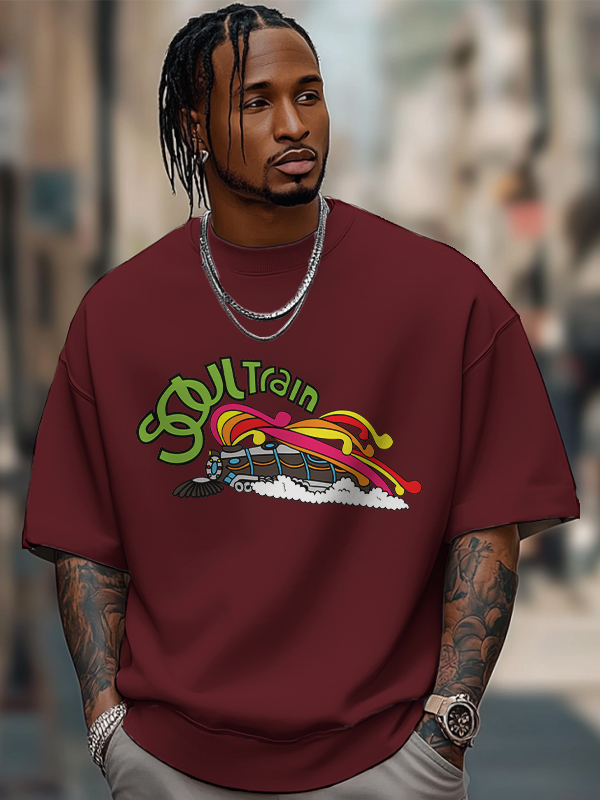 Men's Soul Train Graphic Print Cotton Casual T-Shirt-Styleame