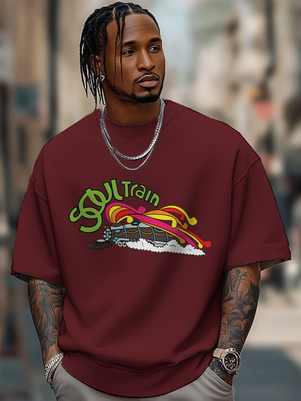 Men's Soul Train Graphic Print Cotton Casual T-Shirt-Styleame