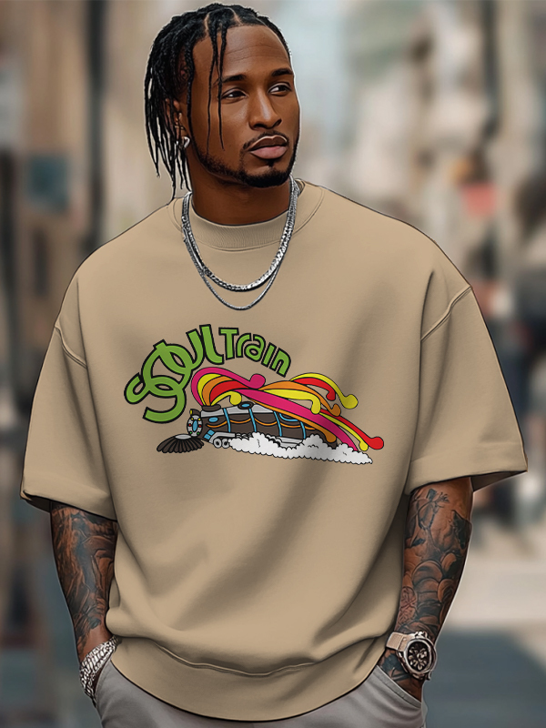 Men's Soul Train Graphic Print Cotton Casual T-Shirt-Styleame