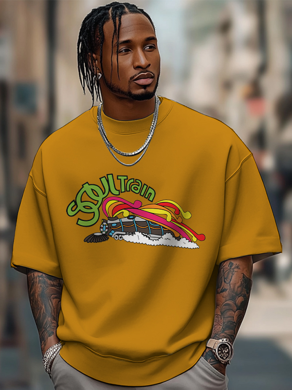 Men's Soul Train Graphic Print Cotton Casual T-Shirt-Styleame