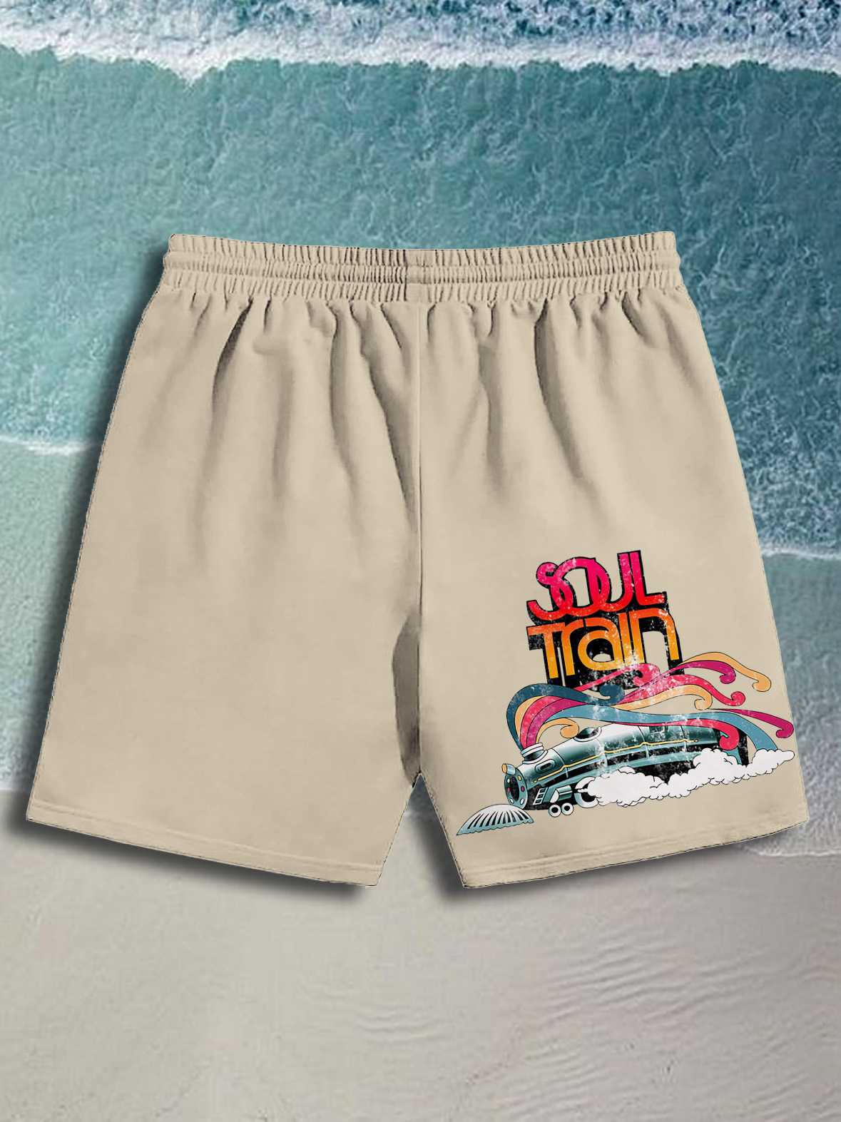 Men's Soul Train Music Print Casual Cotton Shorts-Styleame