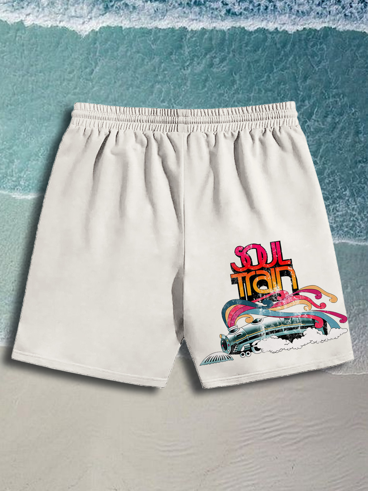 Men's Soul Train Music Print Casual Cotton Shorts-Styleame