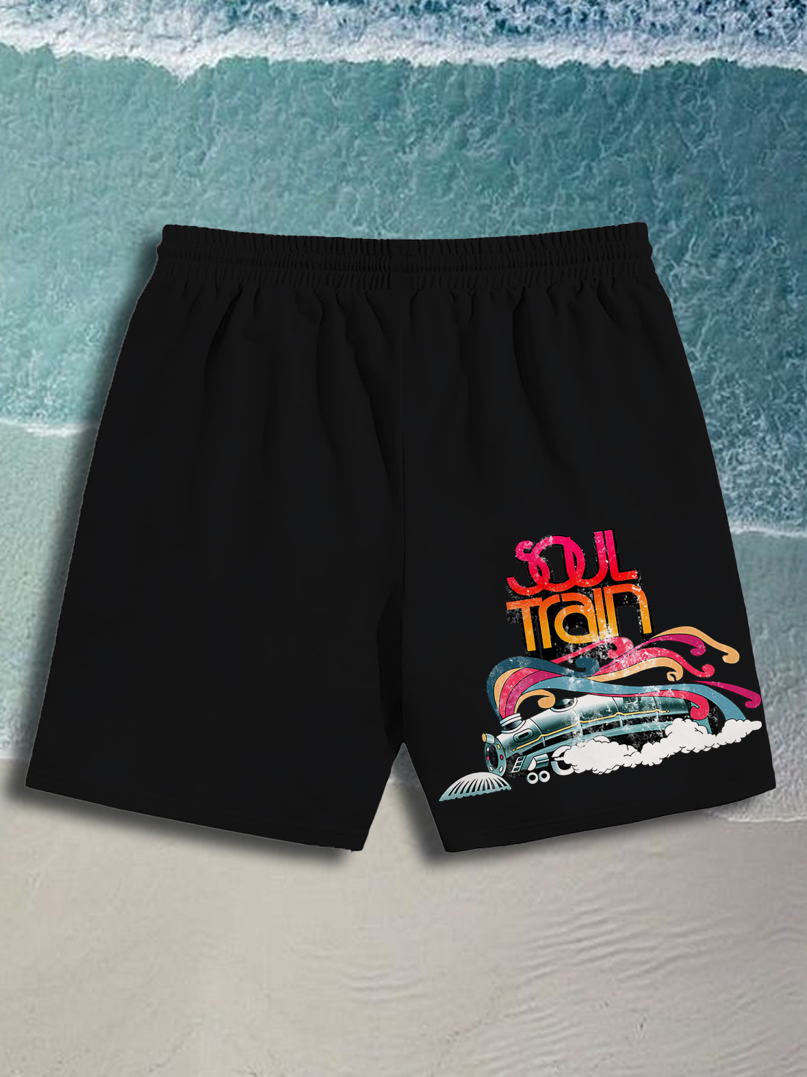 Men's Soul Train Music Print Casual Cotton Shorts-Styleame
