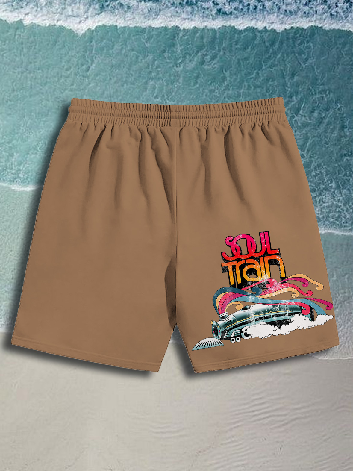 Men's Soul Train Music Print Casual Cotton Shorts-Styleame