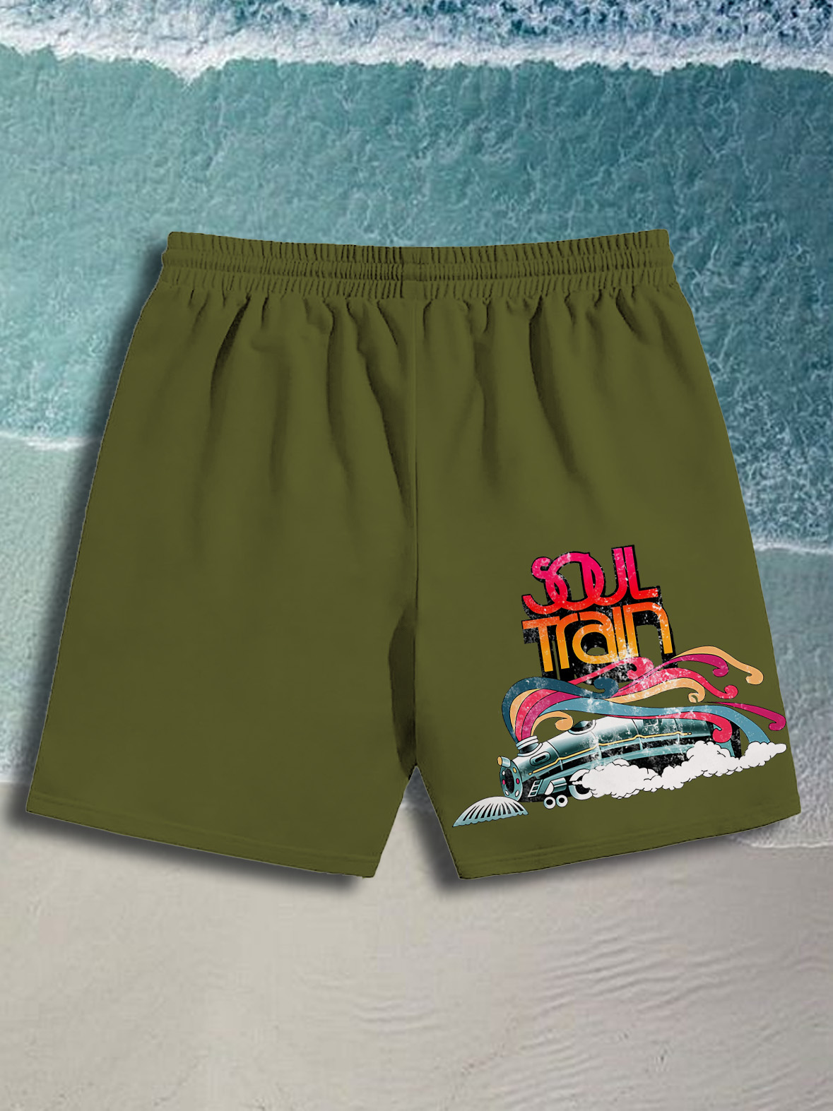 Men's Soul Train Music Print Casual Cotton Shorts-Styleame