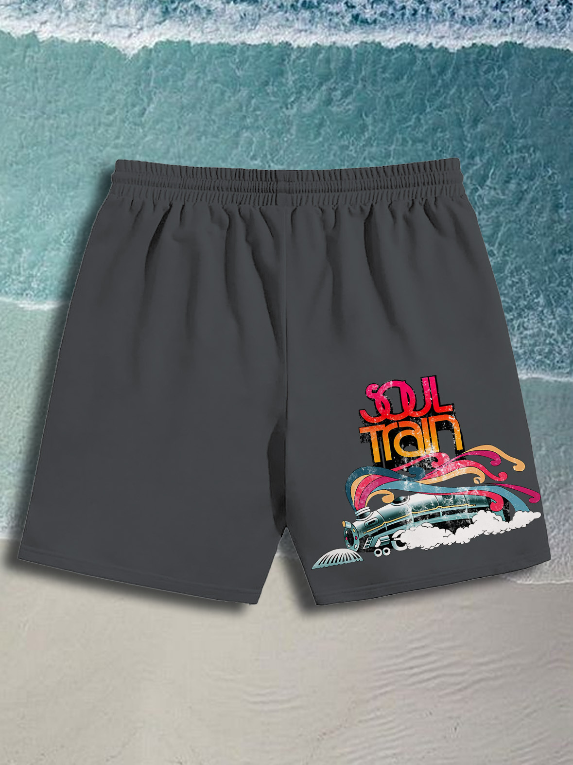 Men's Soul Train Music Print Casual Cotton Shorts-Styleame