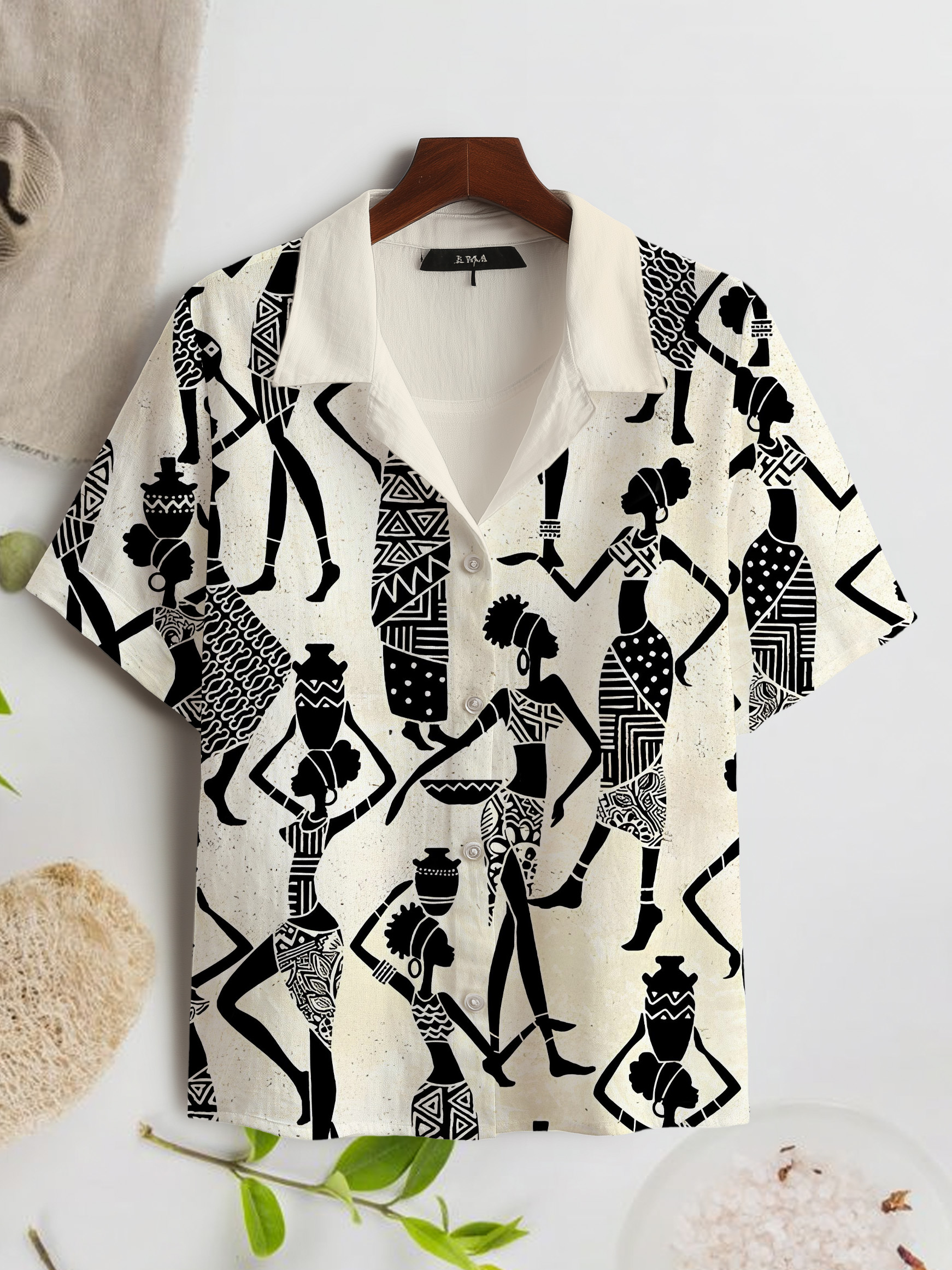 Women's Traditional African Female Pattern Print Short Sleeve Shirt-Styleame