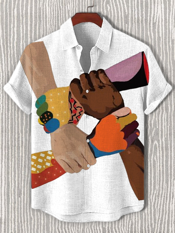Men's Equality Solidarity And Friendship Art Print Short Sleeve Shirt-Styleame