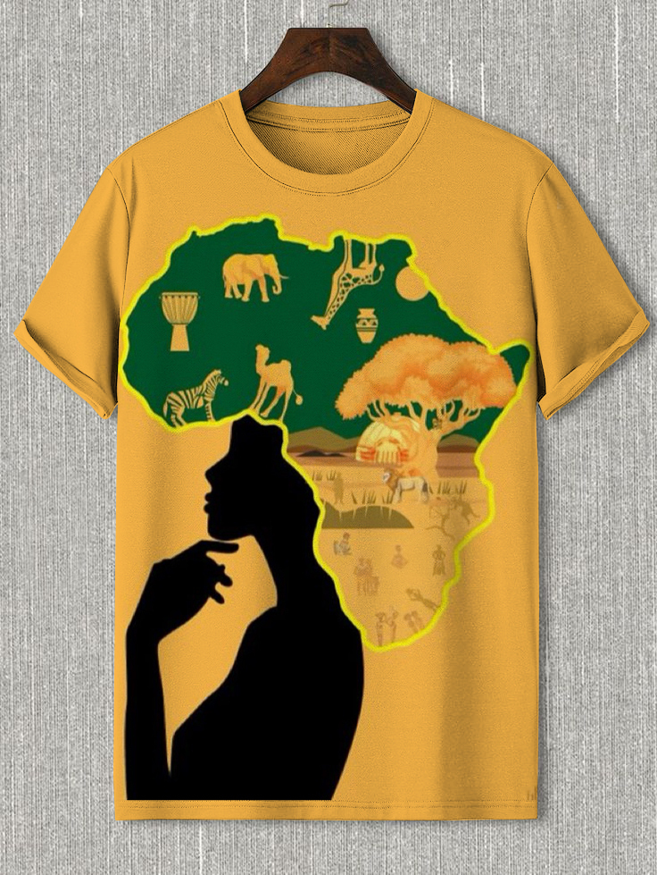 Men's African Elements Black Woman Profile Art Print Casual T-Shirt-Styleame