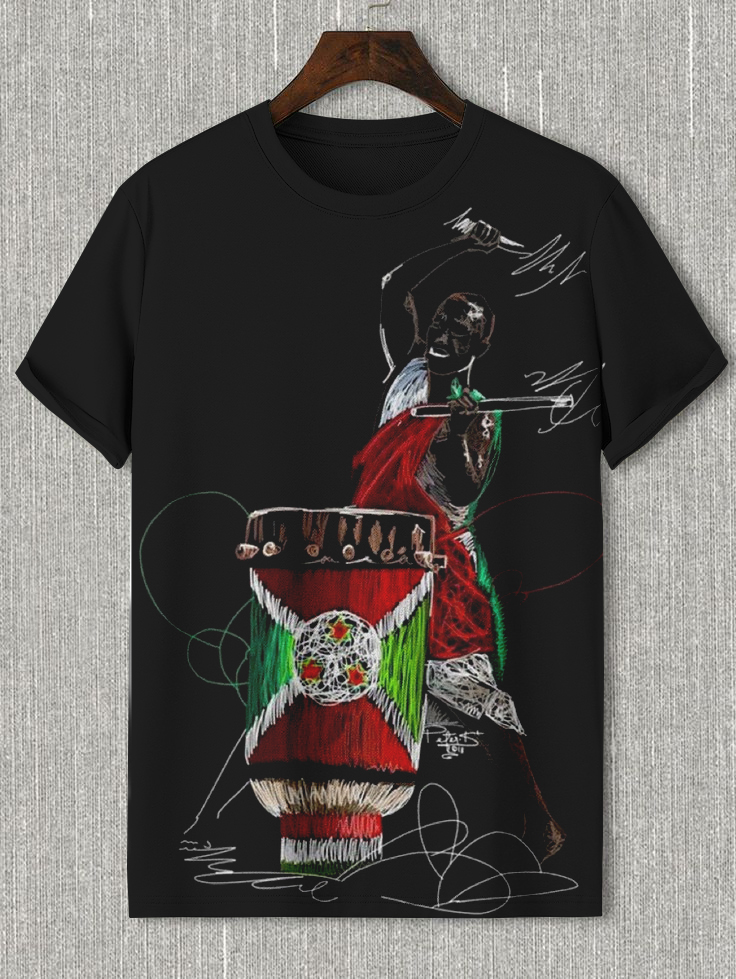 Men's Retro Tribe Djembe Art Print Casual T-Shirt-Styleame