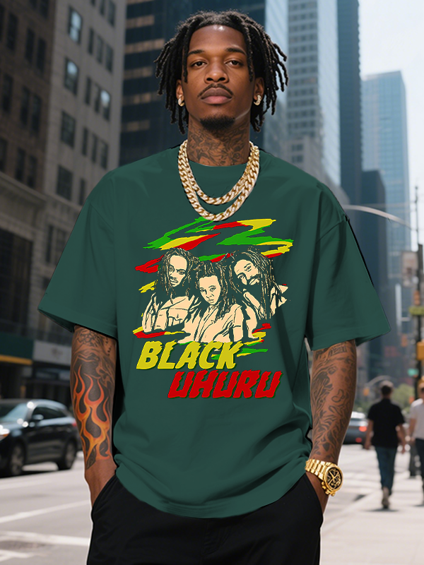 Men's BLACK UHURU Reggae Black Music Print Cotton Casual T-Shirt-Styleame