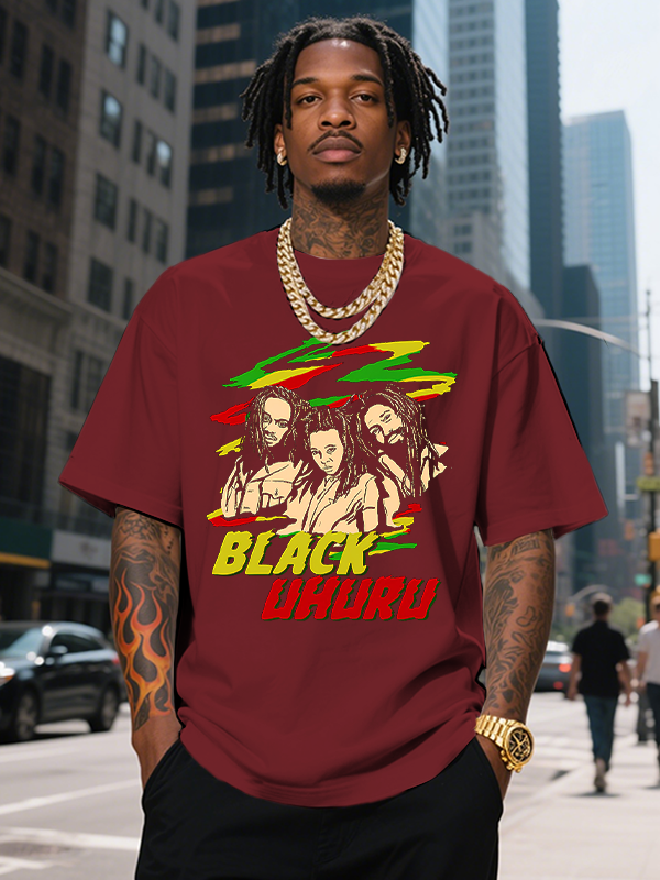 Men's BLACK UHURU Reggae Black Music Print Cotton Casual T-Shirt-Styleame