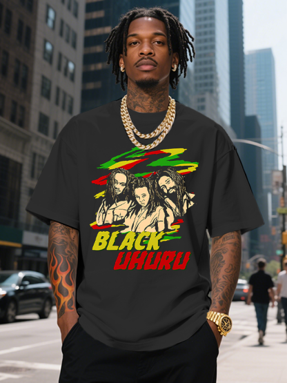 Men's BLACK UHURU Reggae Black Music Print Cotton Casual T-Shirt-Styleame
