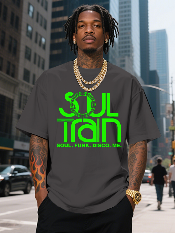 Men's SOUL TRAIN SOUL FUNK DISCO ME Black Music Print Cotton Casual T-Shirt-Styleame