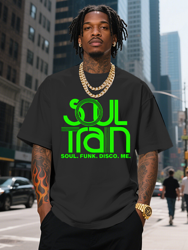 Men's SOUL TRAIN SOUL FUNK DISCO ME Black Music Print Cotton Casual T-Shirt-Styleame