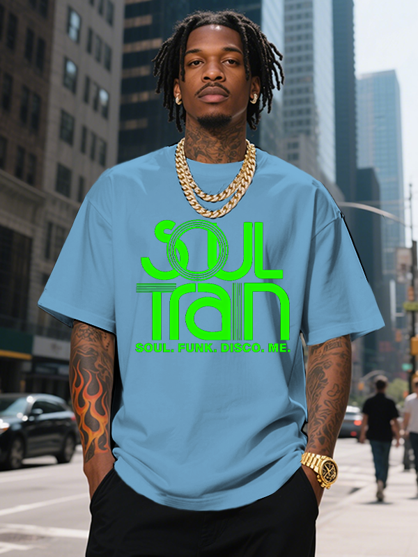Men's SOUL TRAIN SOUL FUNK DISCO ME Black Music Print Cotton Casual T-Shirt-Styleame