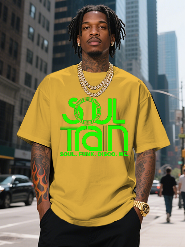 Men's SOUL TRAIN SOUL FUNK DISCO ME Black Music Print Cotton Casual T-Shirt-Styleame