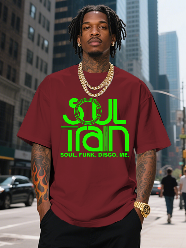 Men's SOUL TRAIN SOUL FUNK DISCO ME Black Music Print Cotton Casual T-Shirt-Styleame