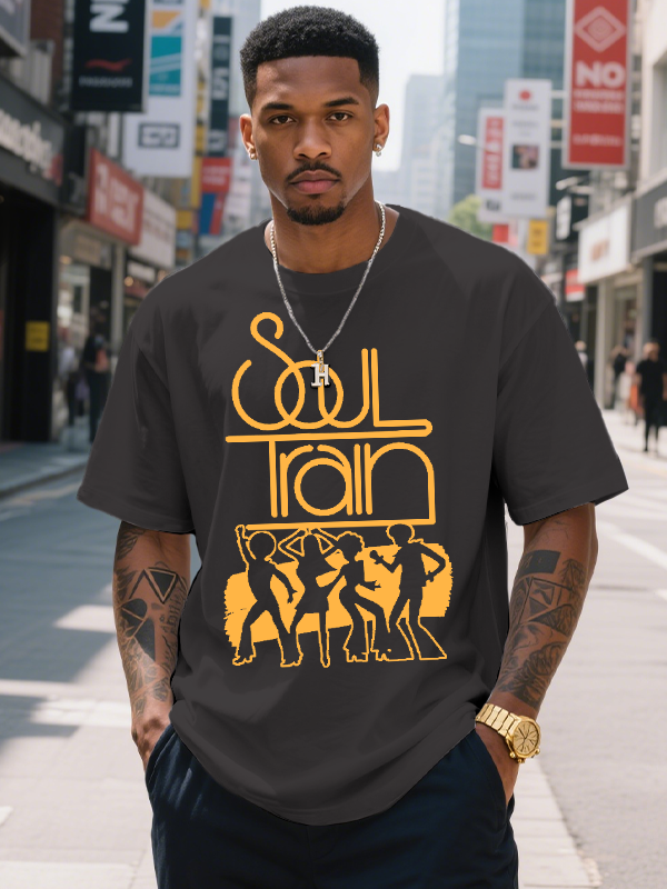 Men's Soul Train And Dancing Silhouettes Art Print Casual T-Shirt-Styleame