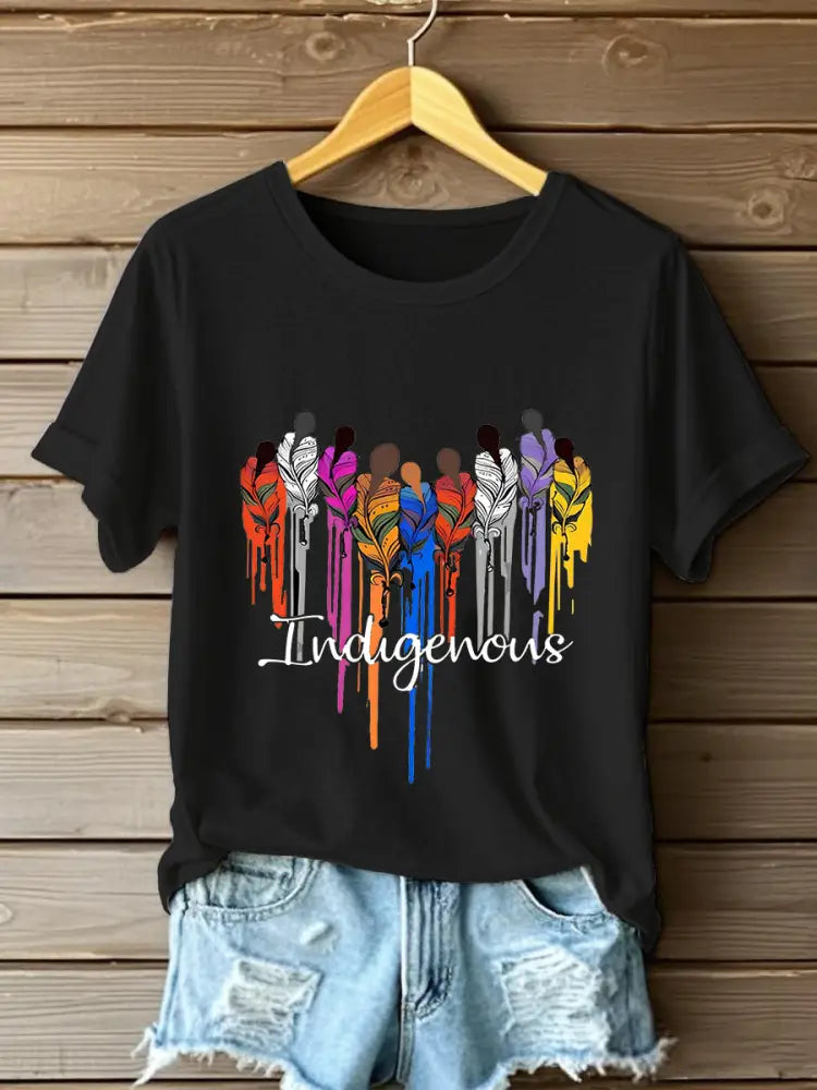 Women's Afro Art Indigenous Print Cotton Casual T-Shirt-Styleame