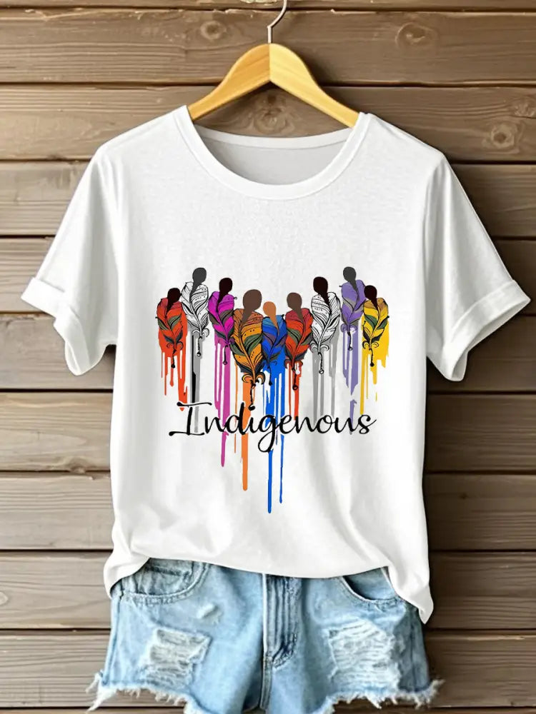 Women's Afro Art Indigenous Print Cotton Casual T-Shirt-Styleame