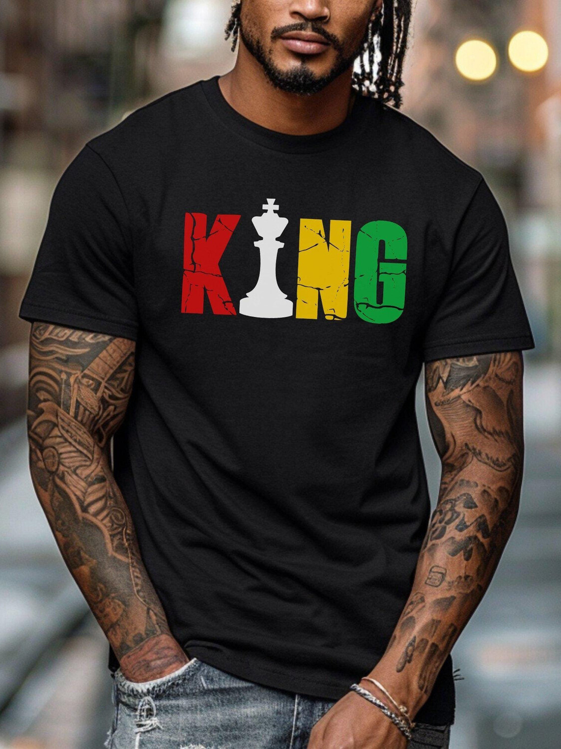 Men's King Chess Graphic Print Cotton Casual T-Shirt-Styleame