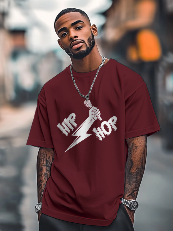 Men's Hip Hop Lightning Microphone Graphic Print Cotton Casual T-Shirt-Styleame