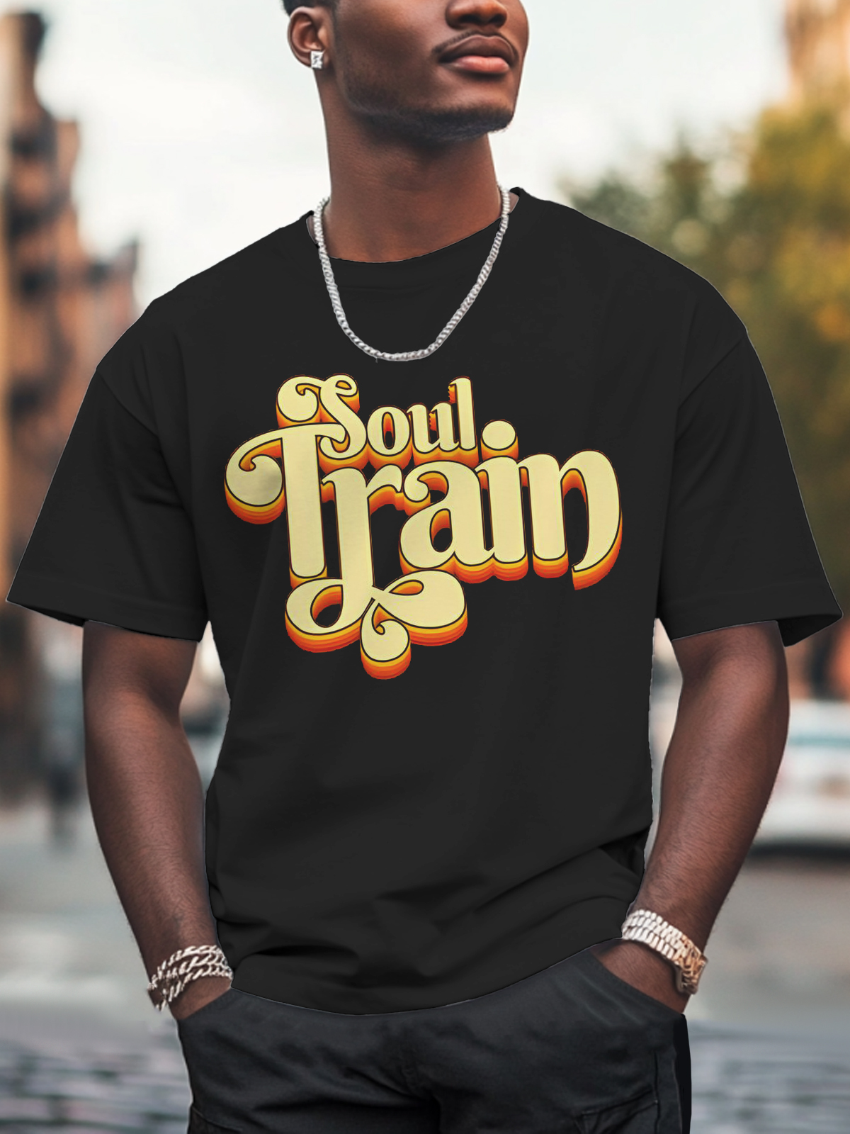 Men'S Soul Train Print 100% Cotton Casual T-Shirt