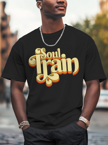 Men'S Soul Train Print 100% Cotton Casual T-Shirt