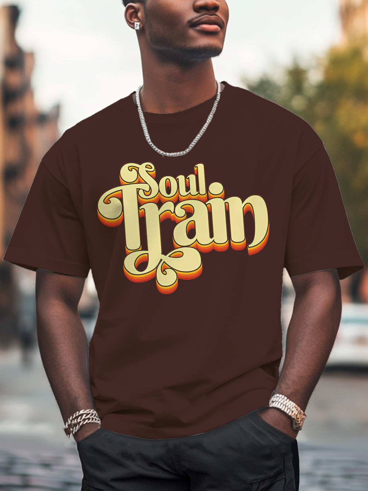 Men'S Soul Train Print 100% Cotton Casual T-Shirt