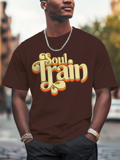 Men'S Soul Train Print 100% Cotton Casual T-Shirt