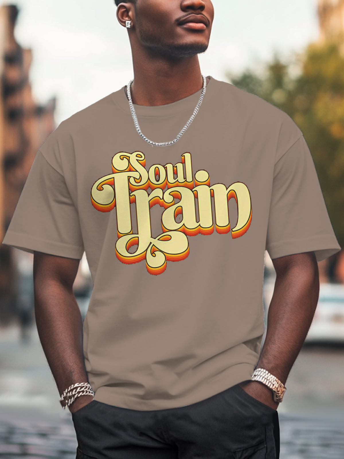 Men'S Soul Train Print 100% Cotton Casual T-Shirt