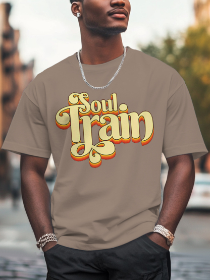 Men'S Soul Train Print 100% Cotton Casual T-Shirt