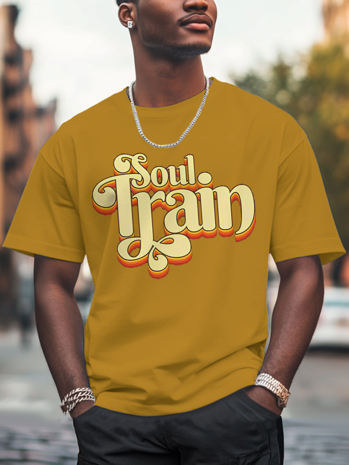 Men'S Soul Train Print 100% Cotton Casual T-Shirt