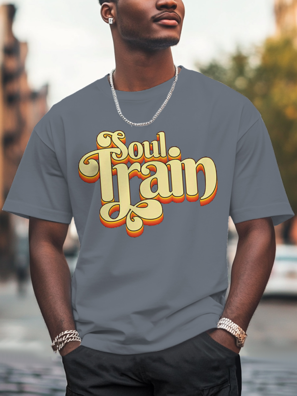Men'S Soul Train Print 100% Cotton Casual T-Shirt