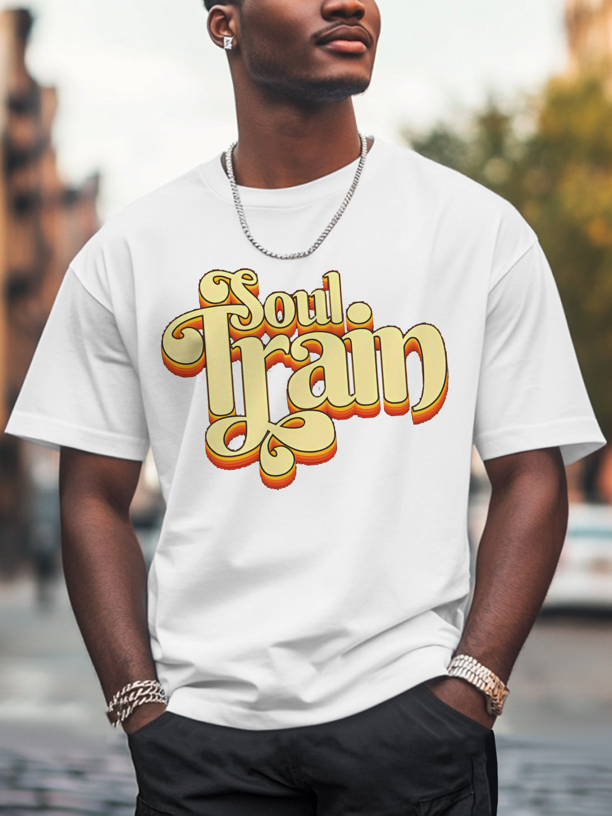 Men'S Soul Train Print 100% Cotton Casual T-Shirt