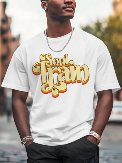 Men'S Soul Train Print 100% Cotton Casual T-Shirt