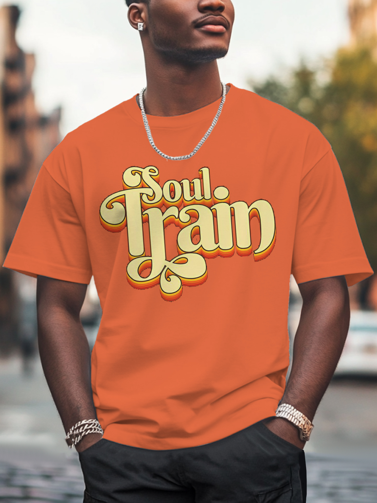Men'S Soul Train Print 100% Cotton Casual T-Shirt