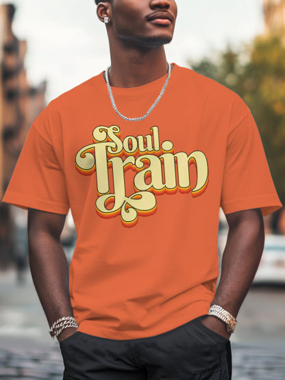 Men'S Soul Train Print 100% Cotton Casual T-Shirt