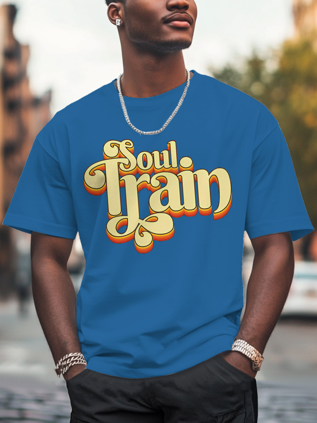 Men'S Soul Train Print 100% Cotton Casual T-Shirt