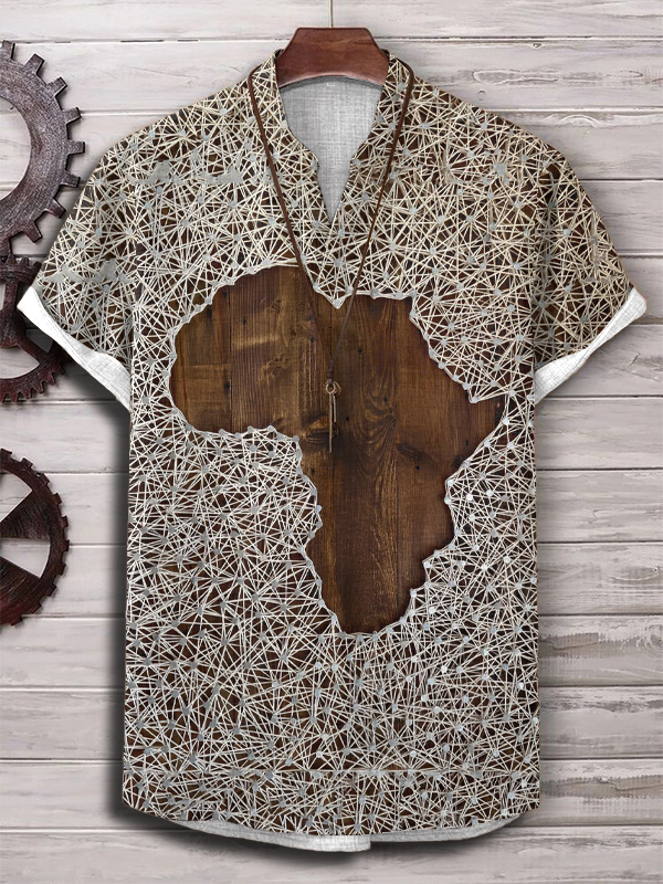Men's Africa Map Texture All Over Print V Neck T-Shirt-Styleame