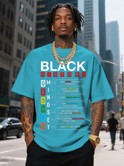 Men's Black History Growth Mindset Print Cotton Casual T-Shirt-Styleame