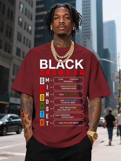 Men's Black History Growth Mindset Print Cotton Casual T-Shirt-Styleame