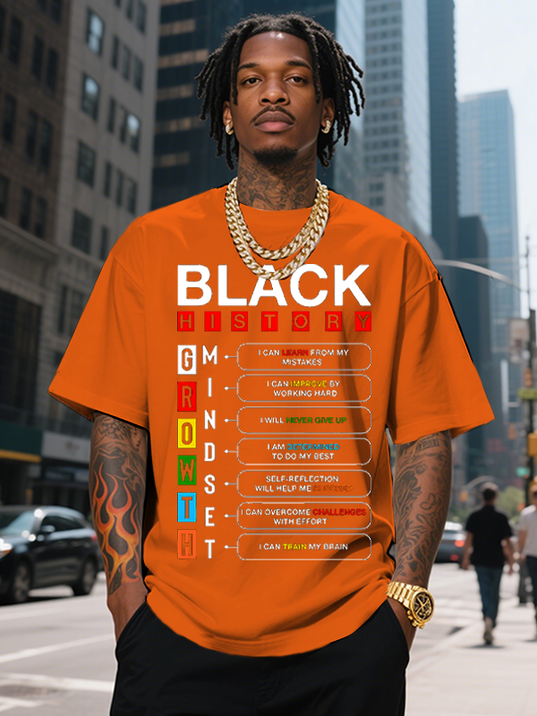 Men's Black History Growth Mindset Print Cotton Casual T-Shirt-Styleame