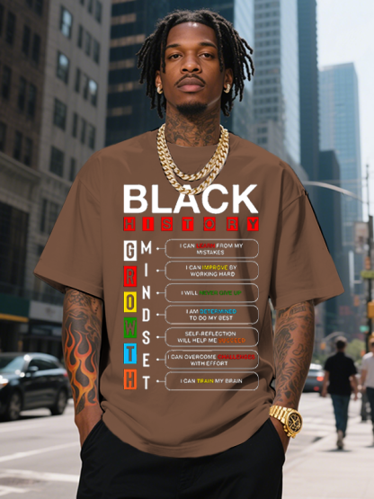 Men's Black History Growth Mindset Print Cotton Casual T-Shirt-Styleame