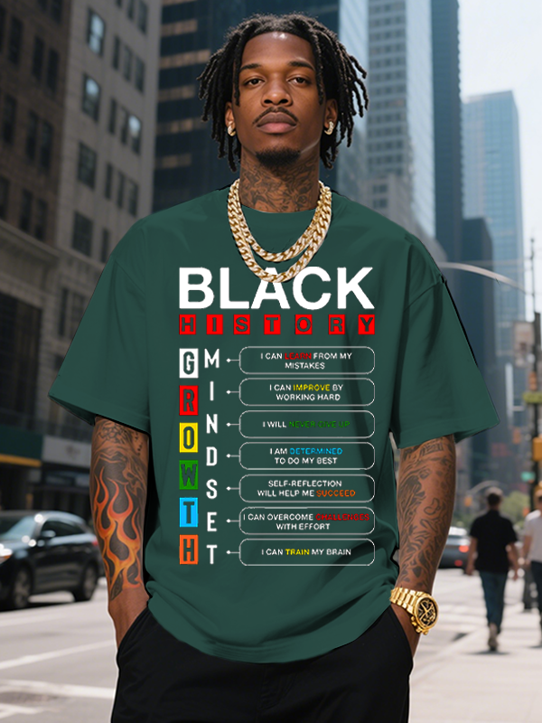 Men's Black History Growth Mindset Print Cotton Casual T-Shirt-Styleame