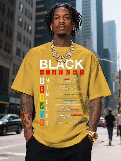 Men's Black History Growth Mindset Print Cotton Casual T-Shirt-Styleame