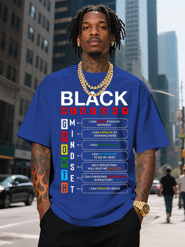 Men's Black History Growth Mindset Print Cotton Casual T-Shirt-Styleame