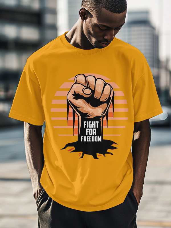 Men's Fight For Freedom Fist And Tree Roots Print Cotton Casual T-Shirt-Styleame